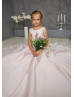 Blush Satin Deep V Back Flower Girl Dress With Pockets